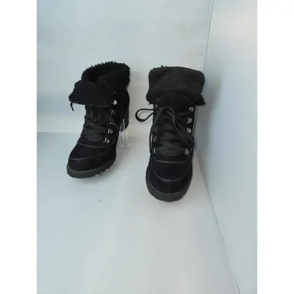 Jellypop Black Combat Ankle Boots Size 9.5M Lug Sole Heeled Sherpa Lined - Picture 2 of 14